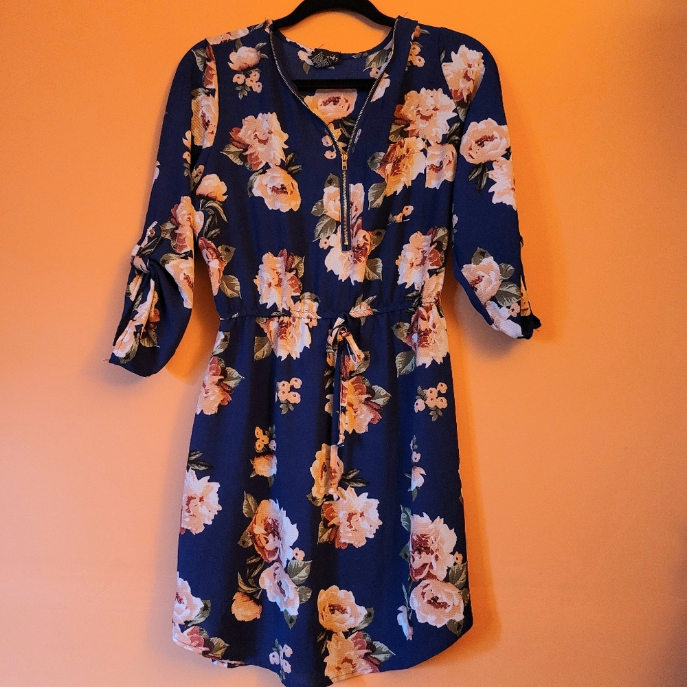 Justify Floral Blue Mid Sleeve Relax Dress